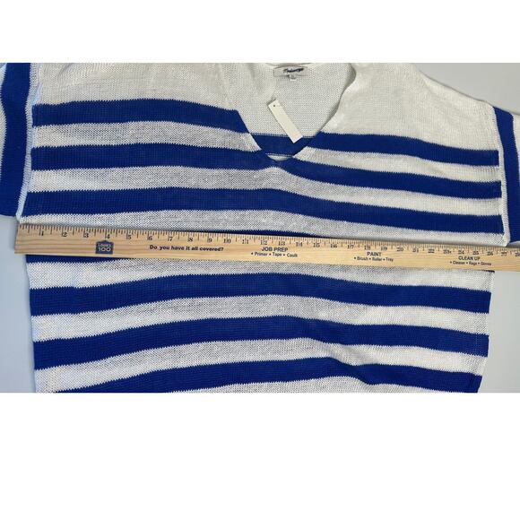 Madewell NWT Linen V-Neck Sweater White Blue Long Sleeve Winter Comfort XL - Picture 7 of 8